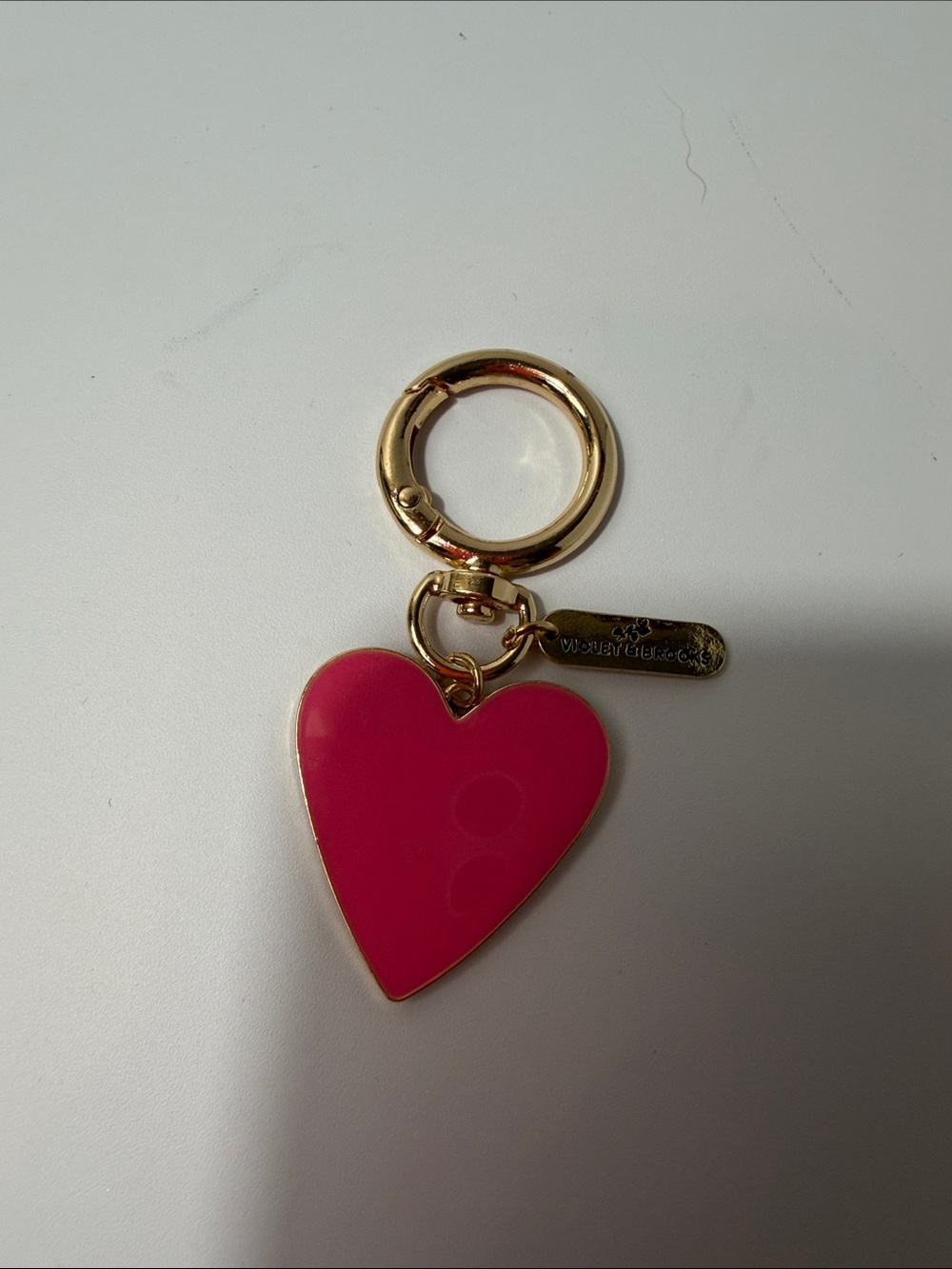 Gold-Tone Heart Keyring with Bright Pink Enamel - Designer Tag Accent